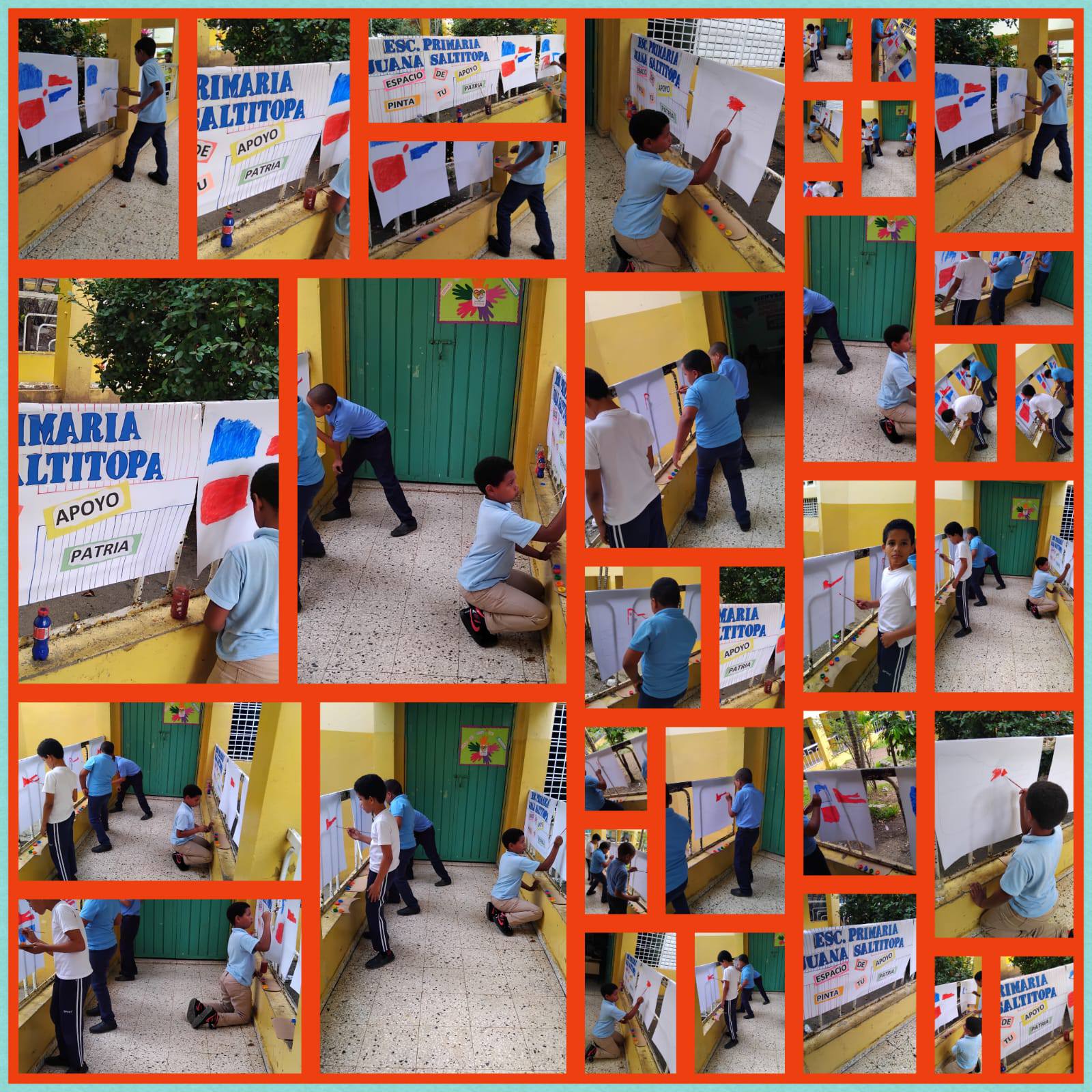 Niños mostrando dibujos escolares en Juana Saltitopa